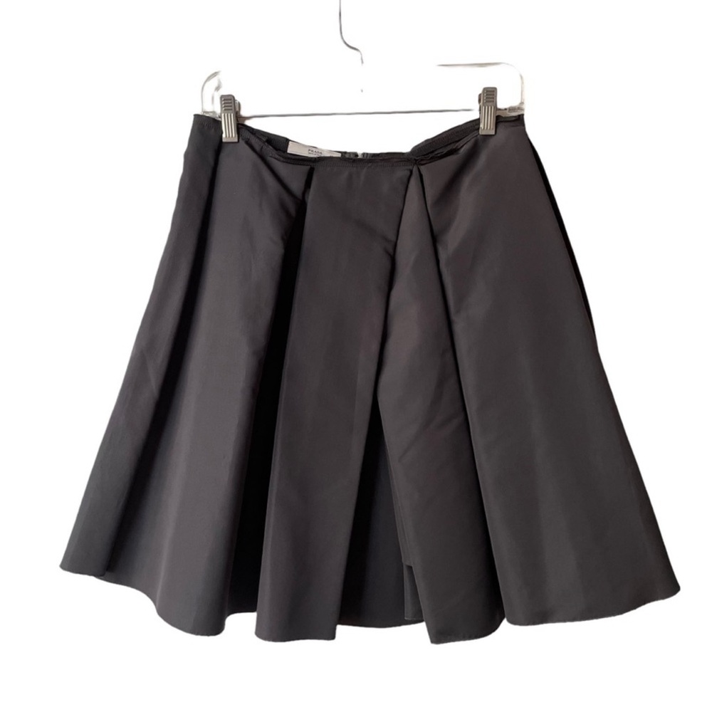 Prada Oversized Pleated Silk Blend Skirt Black